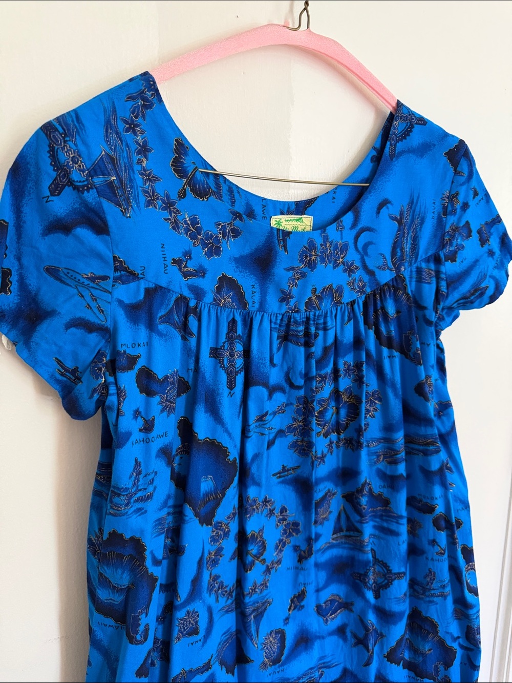 Ui- Maikai Vintage floral & island Royal Blue & Black Patterned Maxi Dress - Picture 3 of 7